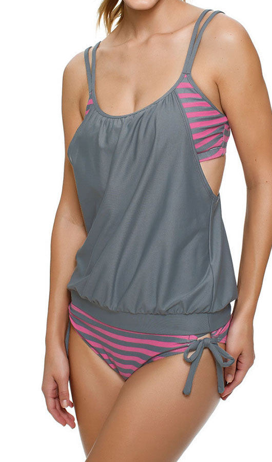 Stripe Splicing Hollow Bikini Set, bikini, VIVIMARKS