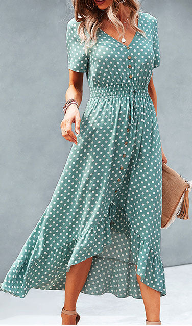 Dots Front Buttons Dress