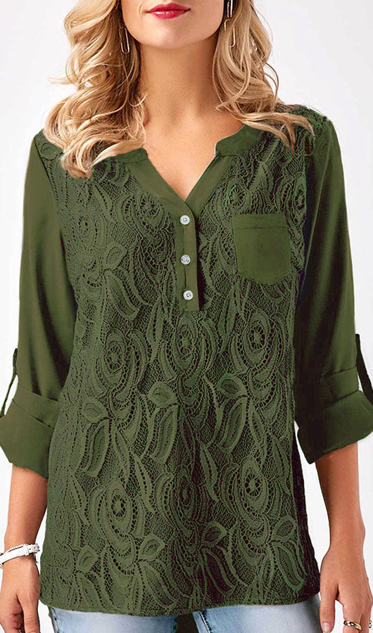 Lace V Neck Chiffon Top, top, VIVIMARKS
