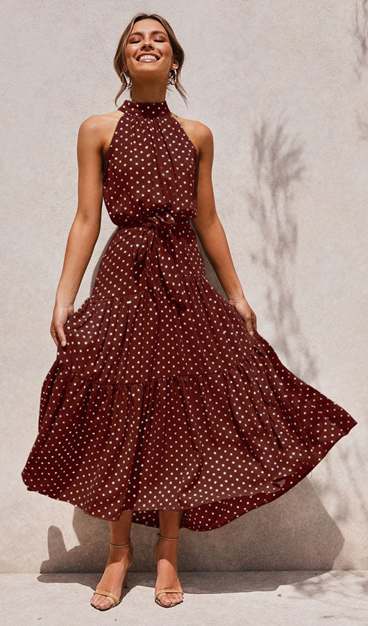 Dots Print Sleeveless Maxi Dress