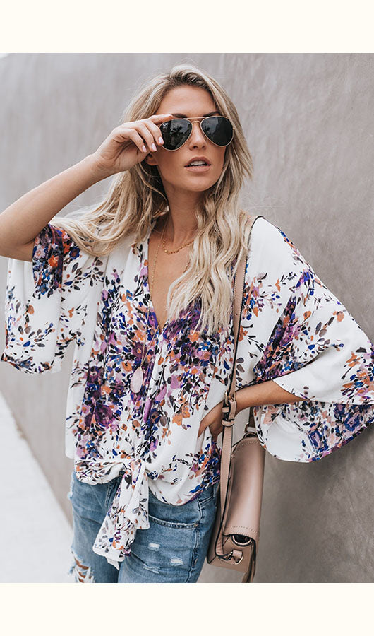 Floral V Neck Top, blouse, VIVIMARKS