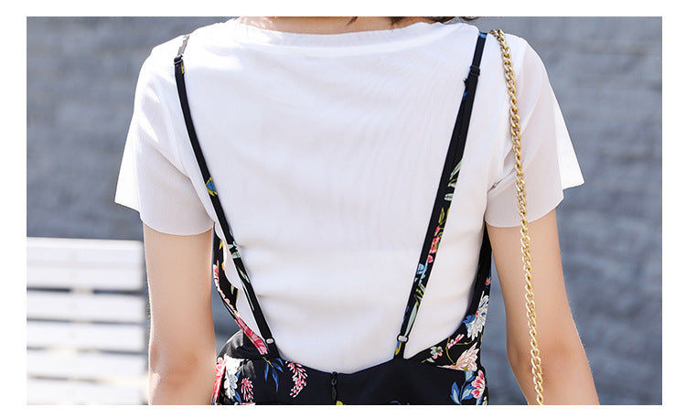 Floral Romper And T Shirt Two Pieces Set
