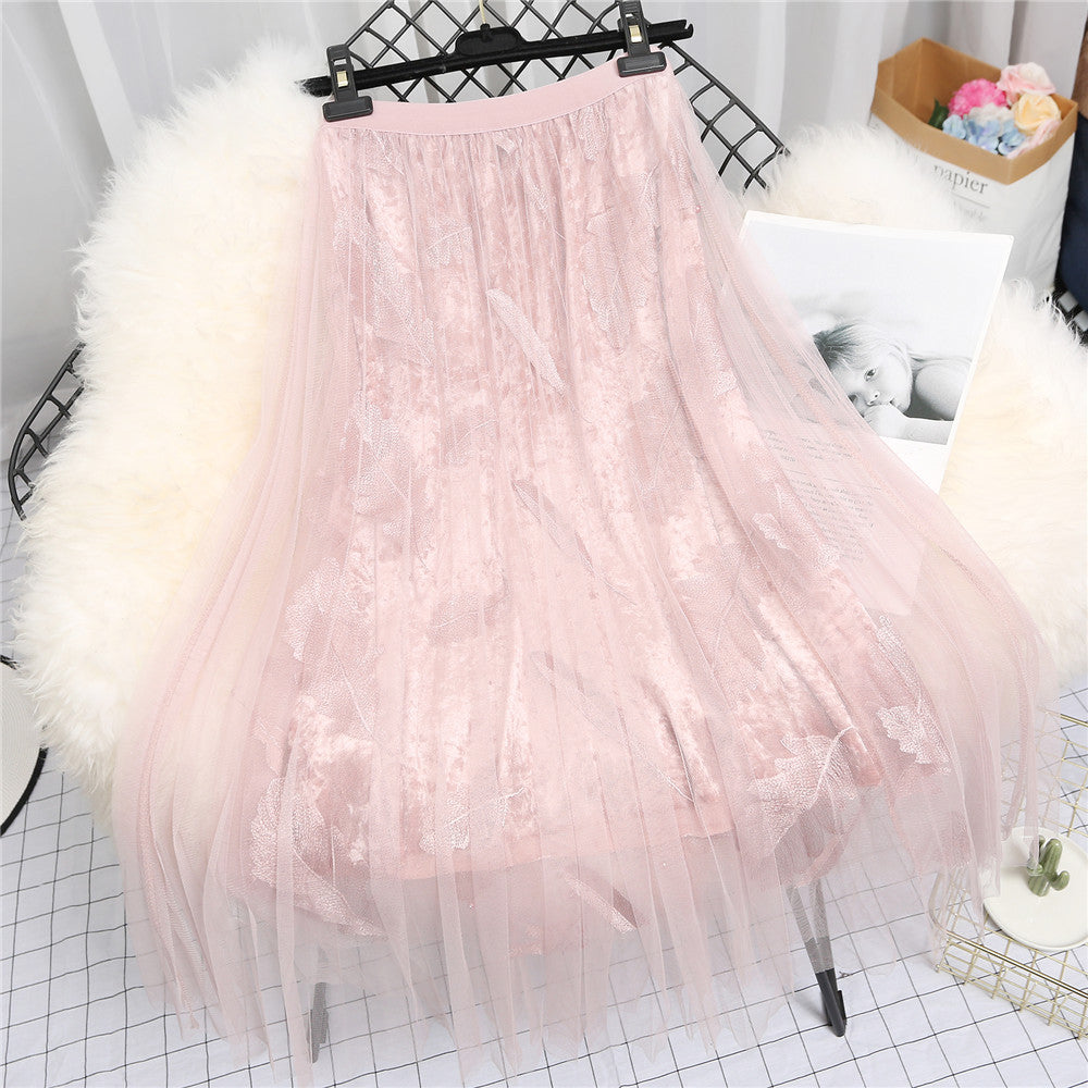 Grenadine Feather Embroidery Skirt