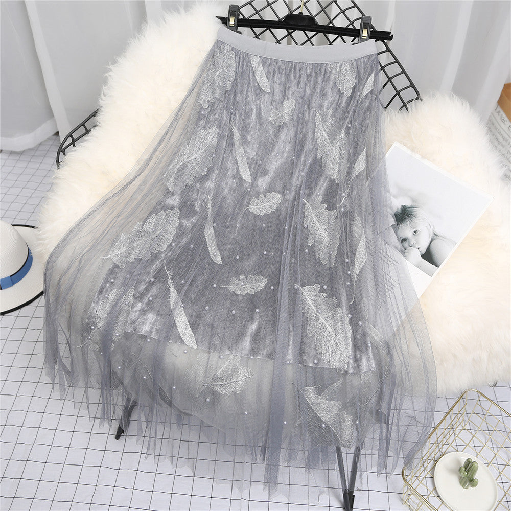Grenadine Feather Embroidery Skirt