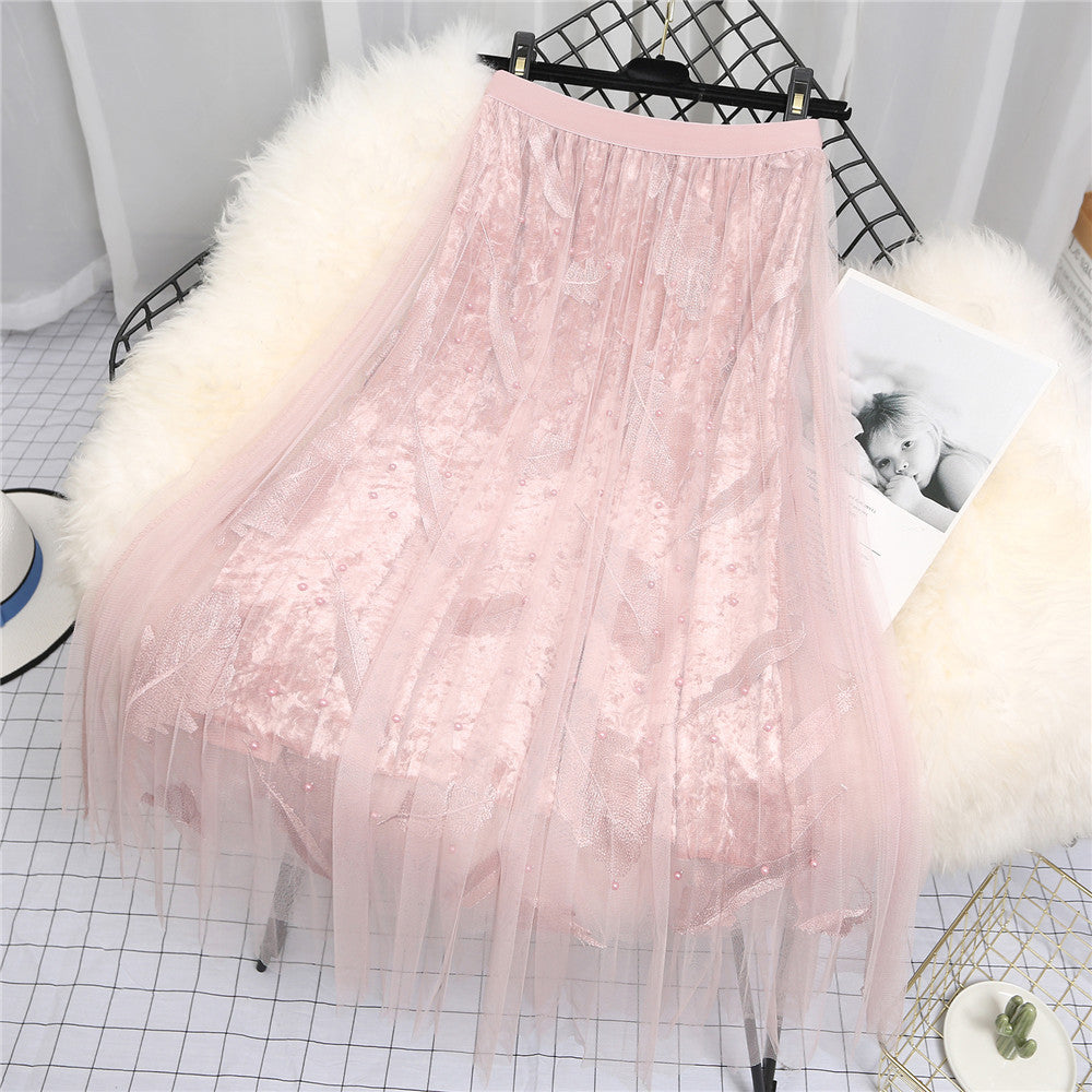 Grenadine Feather Embroidery Skirt