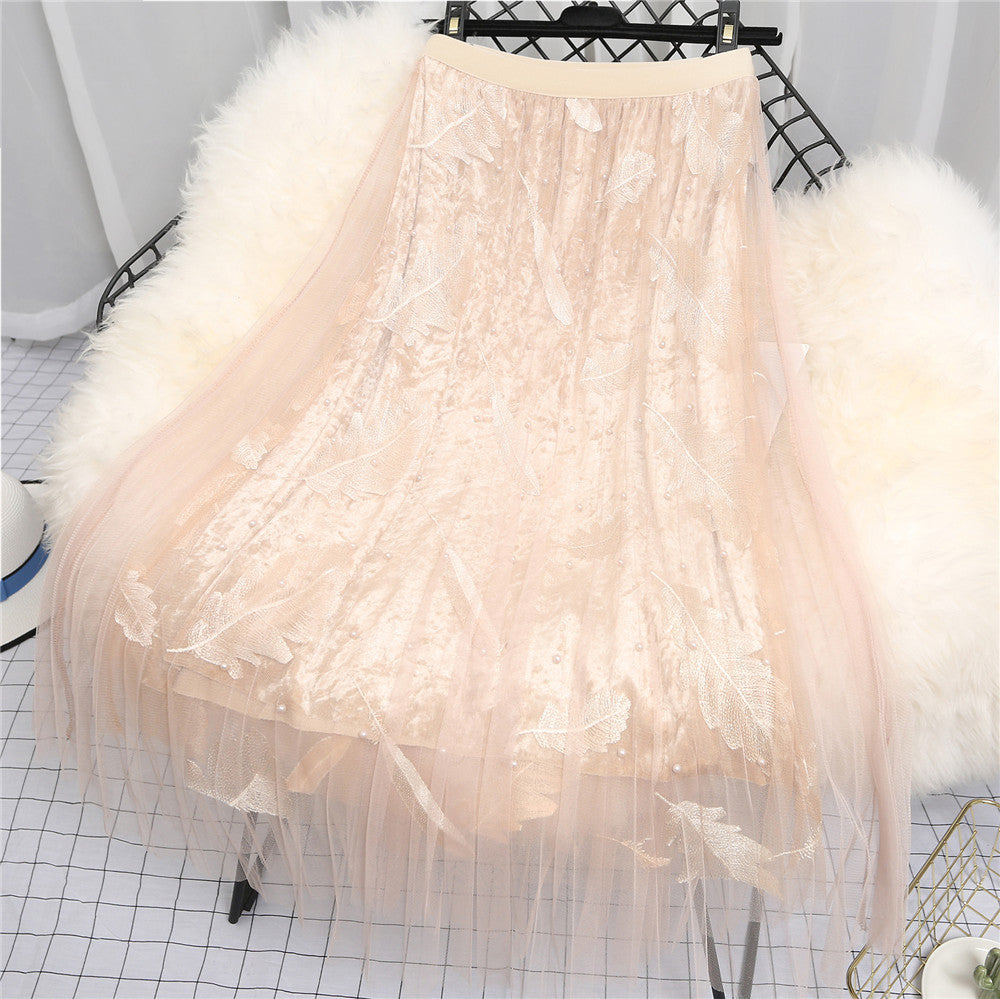 Grenadine Feather Embroidery Skirt