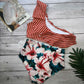 Stripe Floral One Shoulder Bikini Set