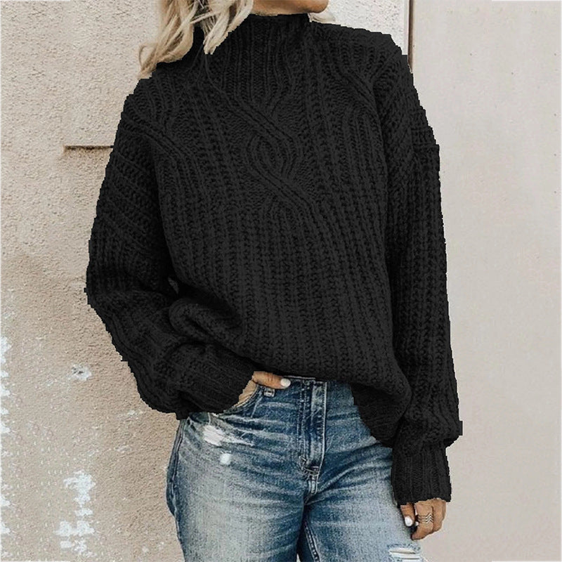 Round neck pullover solid color sweater