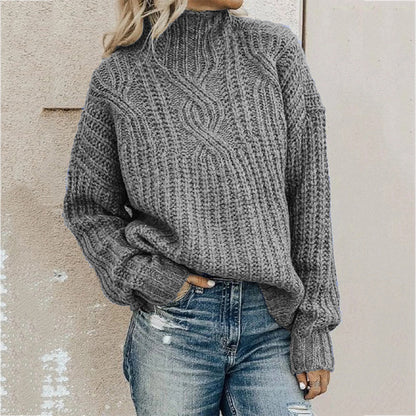 Round neck pullover solid color sweater