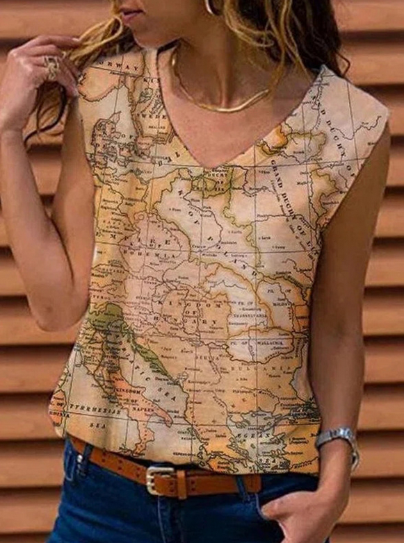 Map Pattern Sleeveless Top