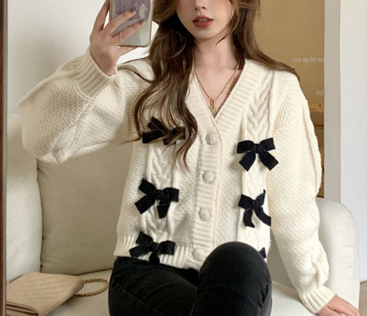 Bowknot Knotted Sweater Cardigan