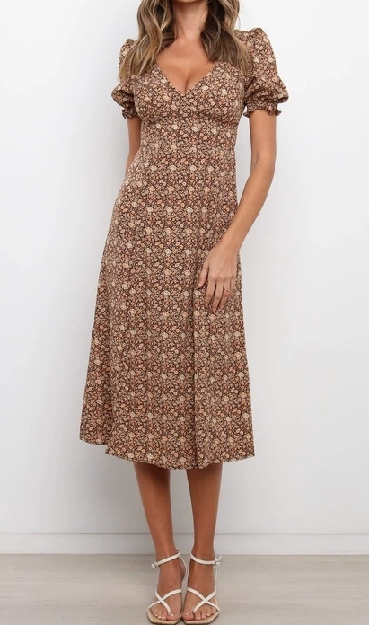V Neck Brown Dress