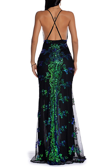 Sequins Slit Backless Dress