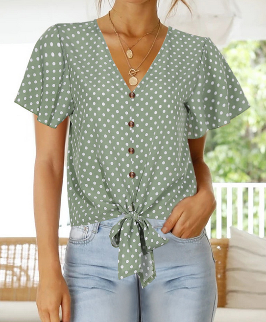 Front Buttons Deep V Neck Top