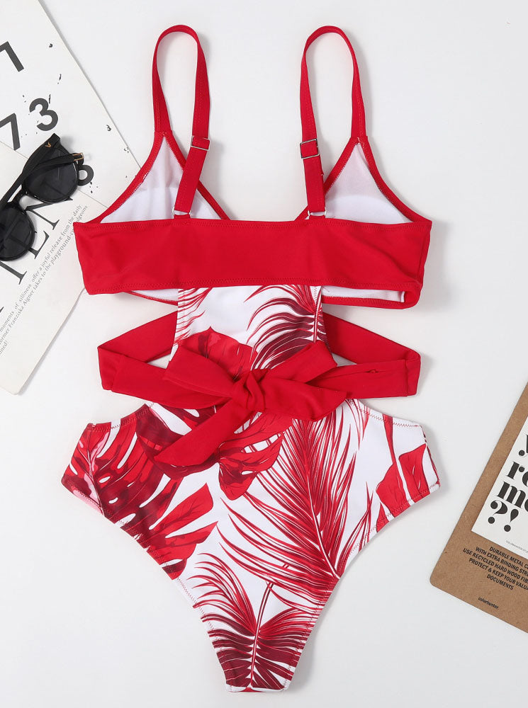 Leaves Print One Piece Swimsuit