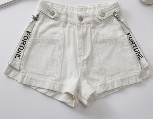 Letter Zipper Denim Shorts