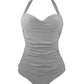 Solid Color Halter One Piece Swimsuit, bikini, VIVIMARKS