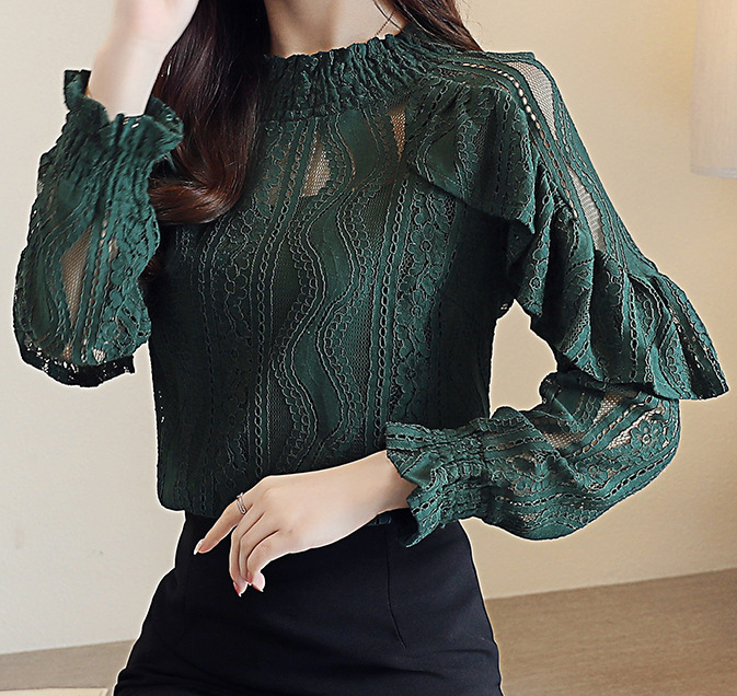 Long Sleeve Hollow Lace Top With Camisole