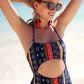 Floral Cut Out Halter One Piece Swimsuit, bikini, VIVIMARKS