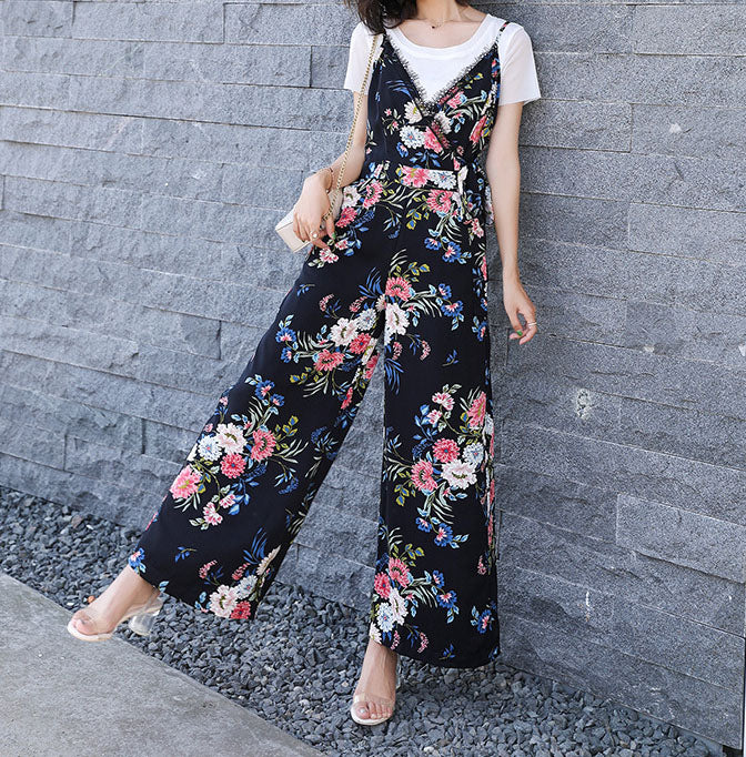 Floral Romper And T Shirt Two Pieces Set