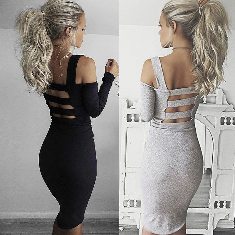 Long Sleeve Off The Shoulder Bodycon Dress, dress, VIVIMARKS