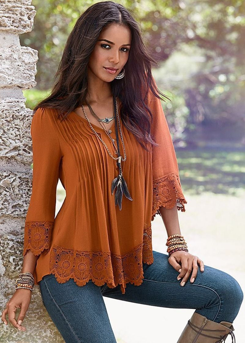 V Neck Lace Splicing Top, top, VIVIMARKS