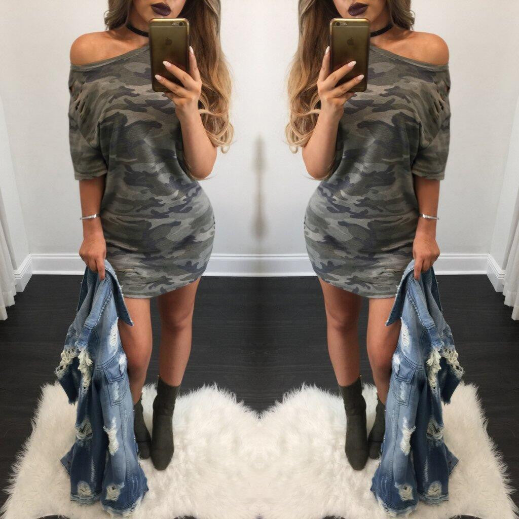 Camouflage Short Sleeve Dress, dress, VIVIMARKS