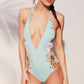 Floral Deep v Neck One Piece Swimsuit, bikini, VIVIMARKS