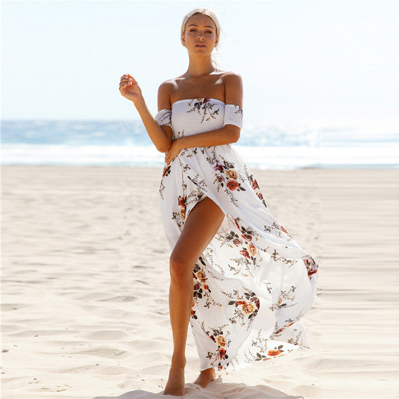 Off The Shoulder Floral Slit Dress, dress, VIVIMARKS