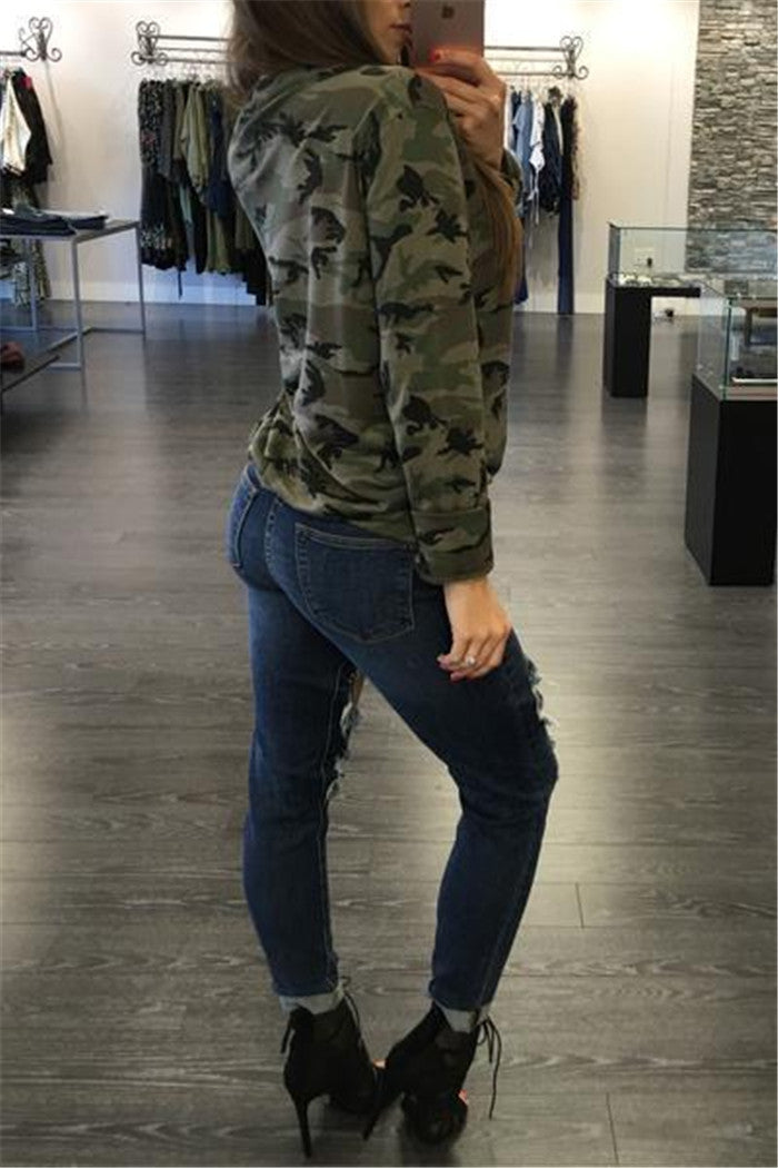 Camouflage Print Lace Up Top, top, VIVIMARKS