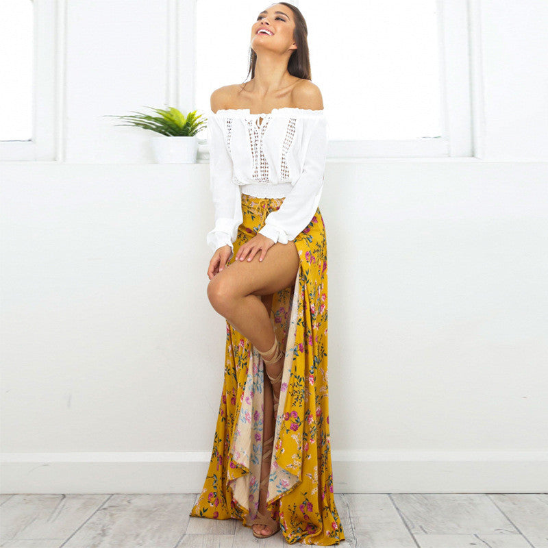 Yellow Floral Slit Skirt, skirt, VIVIMARKS