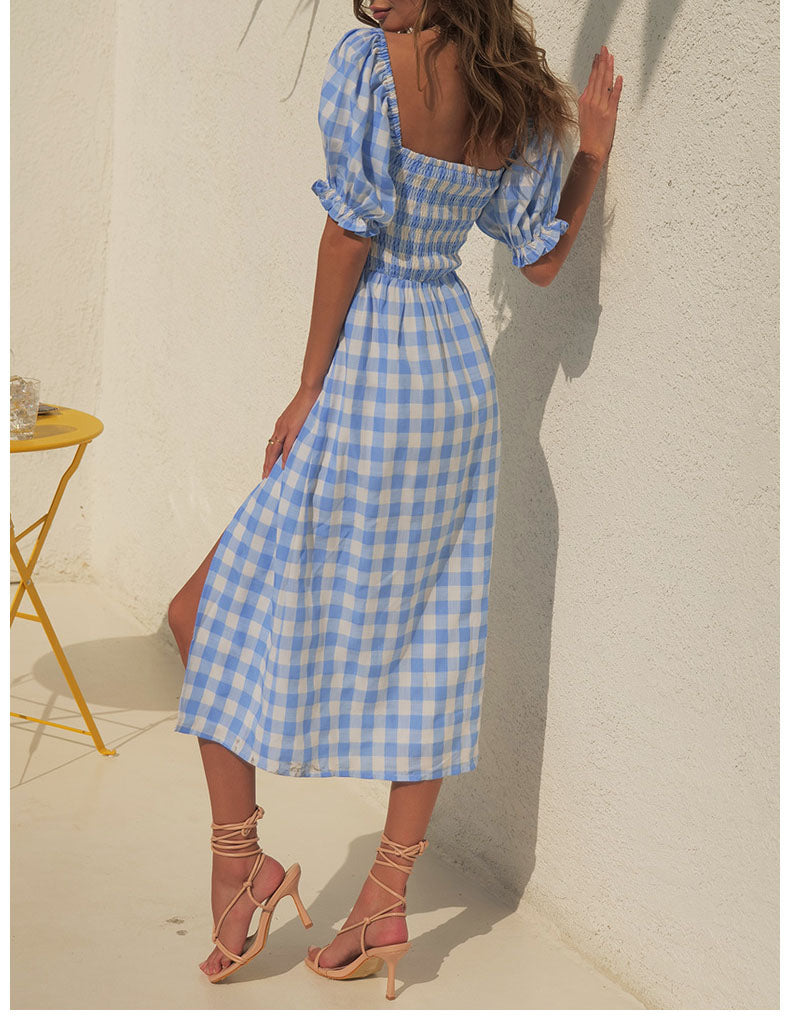 Checked Print Slit Dress