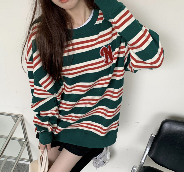 Striped casual round neck T-shirt top
