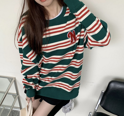 Striped casual round neck T-shirt top