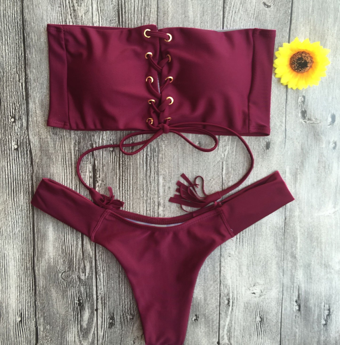 Lace Up Strapless Bikini Set, bikini, VIVIMARKS