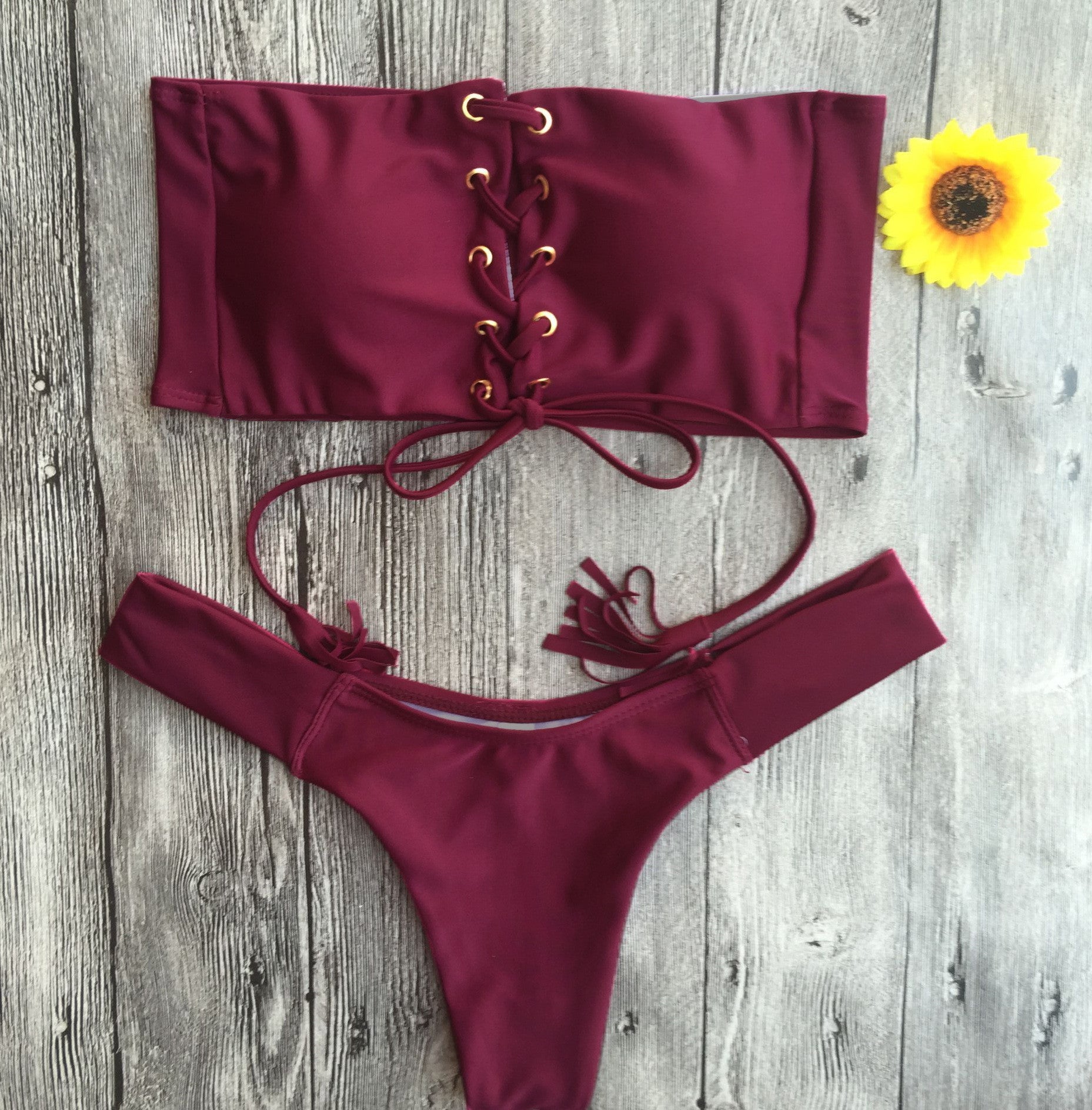 Lace Up Strapless Bikini Set, bikini, VIVIMARKS