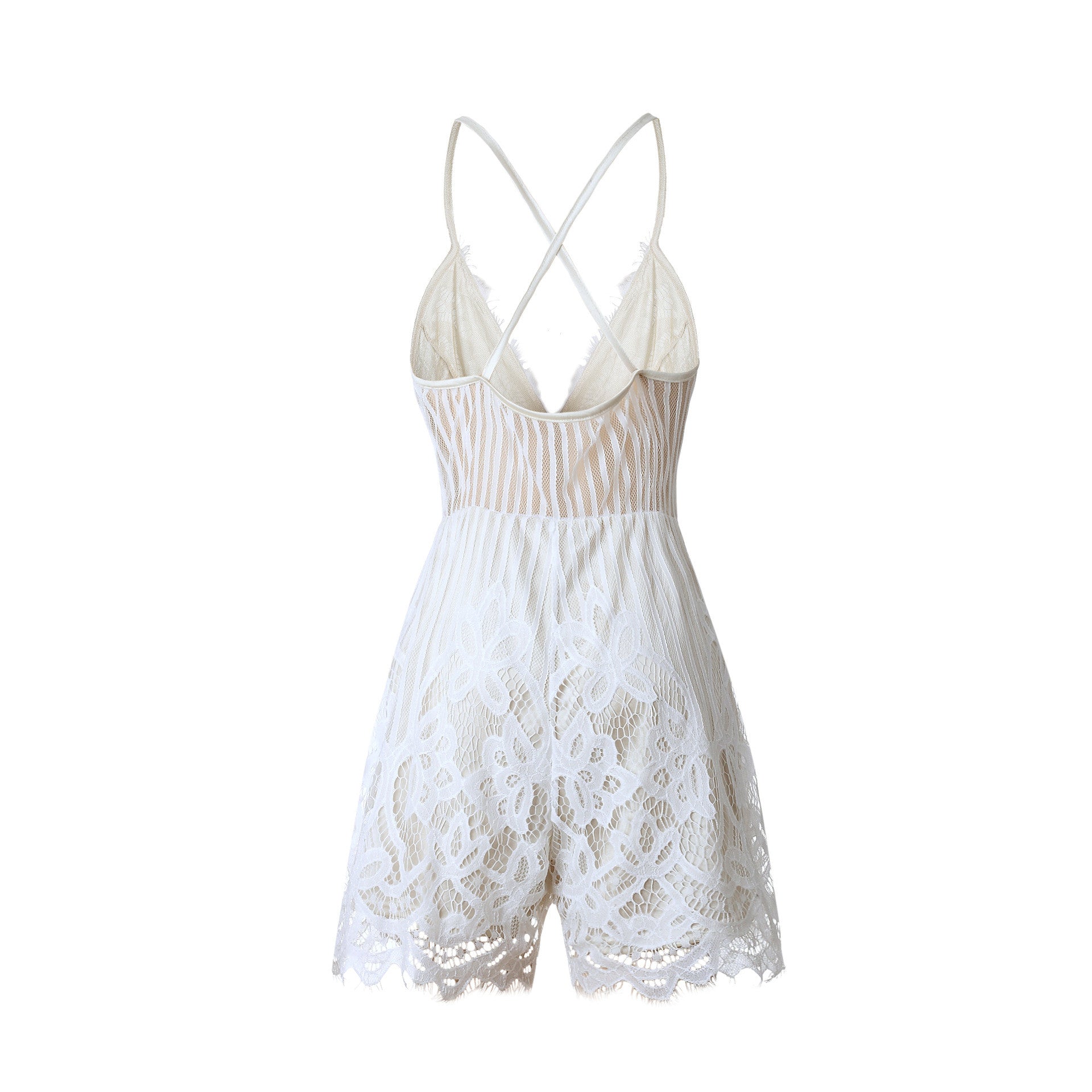 Lace V Neck Romper, romper, VIVIMARKS