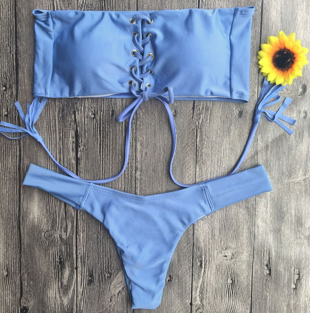 Lace Up Strapless Bikini Set, bikini, VIVIMARKS