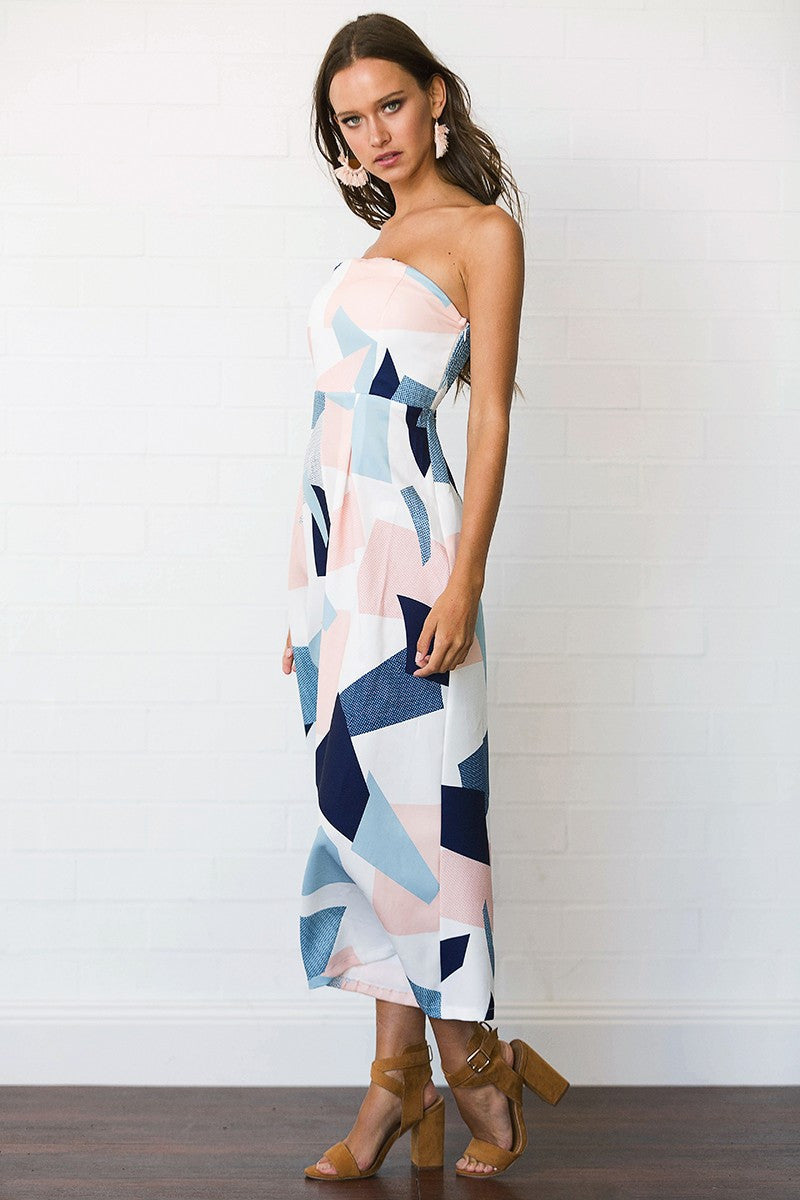 Strapless Geometric Pattern Romper, romper, VIVIMARKS