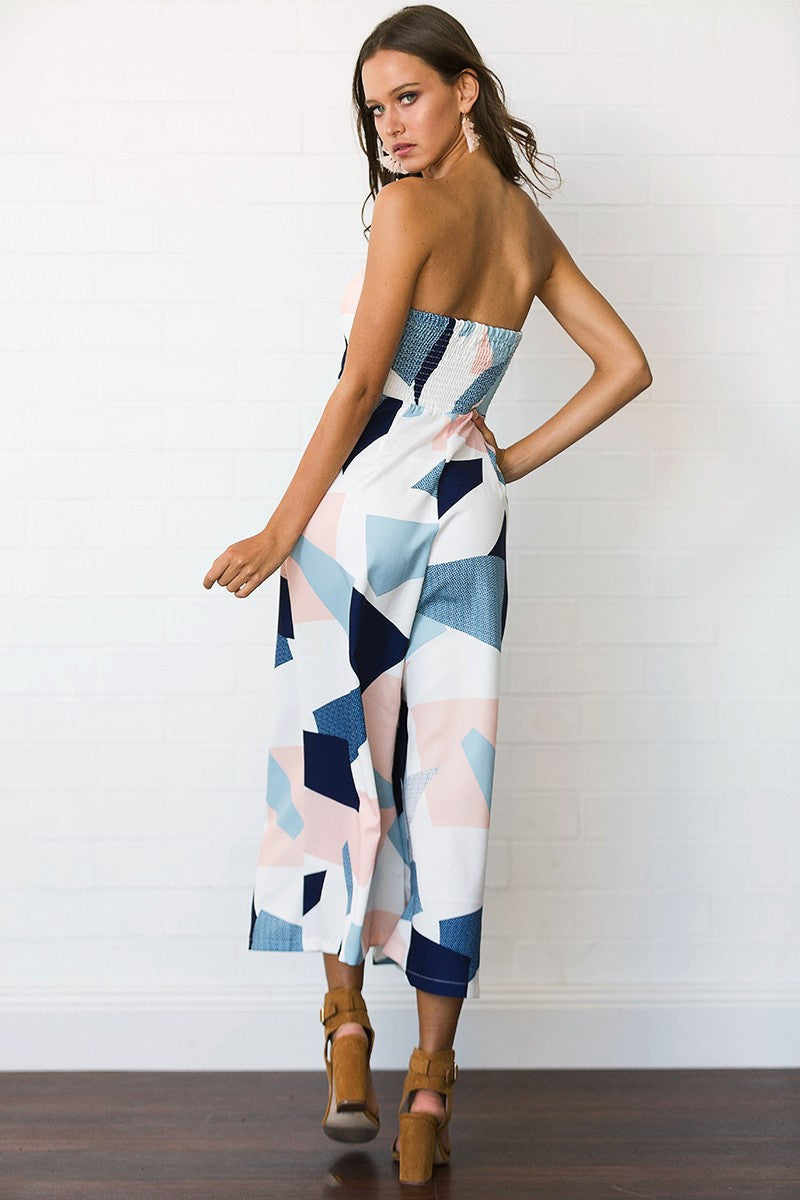 Strapless Geometric Pattern Romper, romper, VIVIMARKS