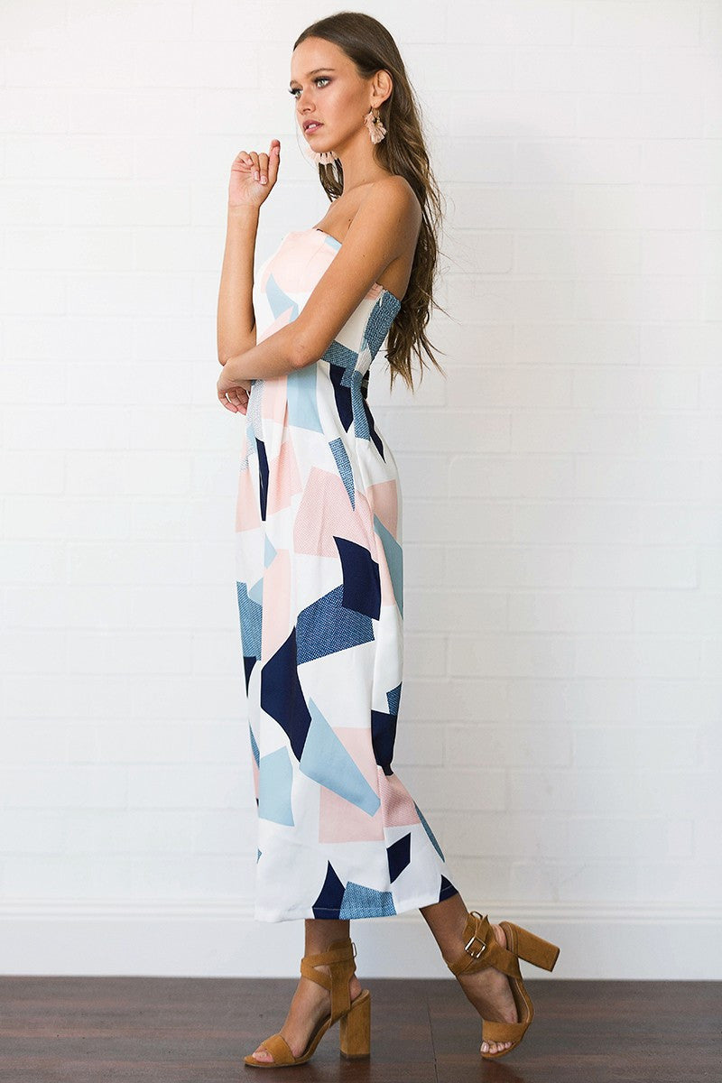 Strapless Geometric Pattern Romper, romper, VIVIMARKS
