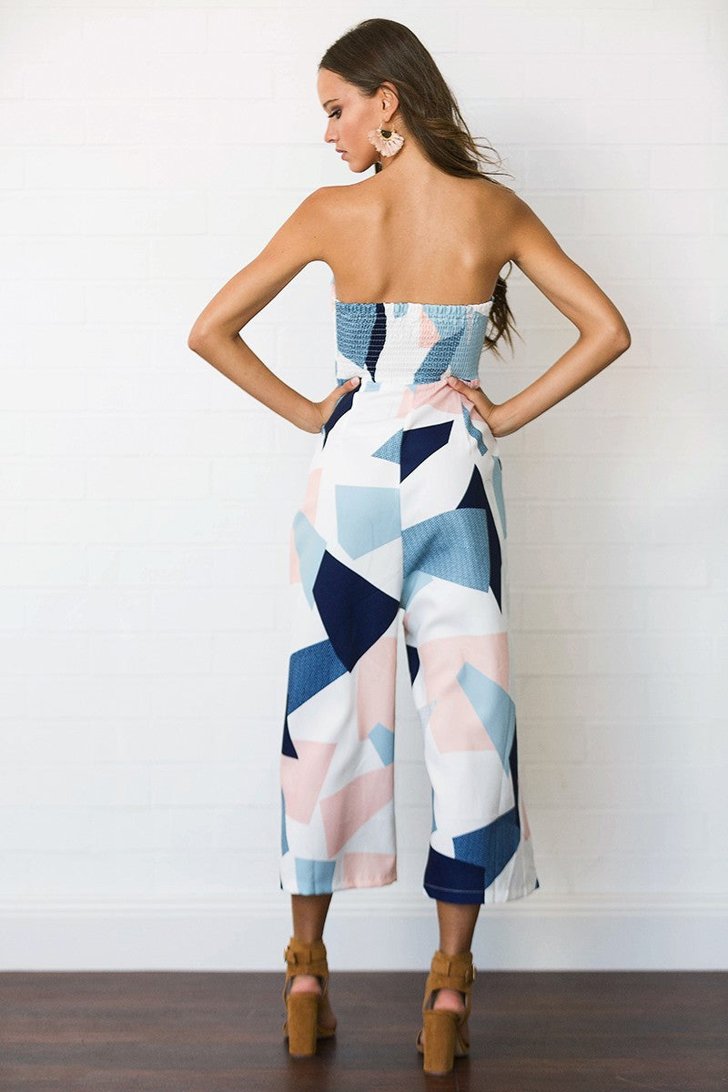 Strapless Geometric Pattern Romper, romper, VIVIMARKS