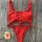 Solid Color Front Buttons Bikini Set