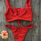 Solid Color Front Buttons Bikini Set