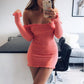 Off The Shoulder Knit Bodycon  Dress, dress, VIVIMARKS