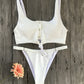 Solid Color Front Buttons Bikini Set