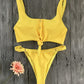 Solid Color Front Buttons Bikini Set