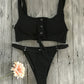 Solid Color Front Buttons Bikini Set