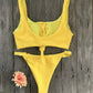 Solid Color Front Buttons Bikini Set