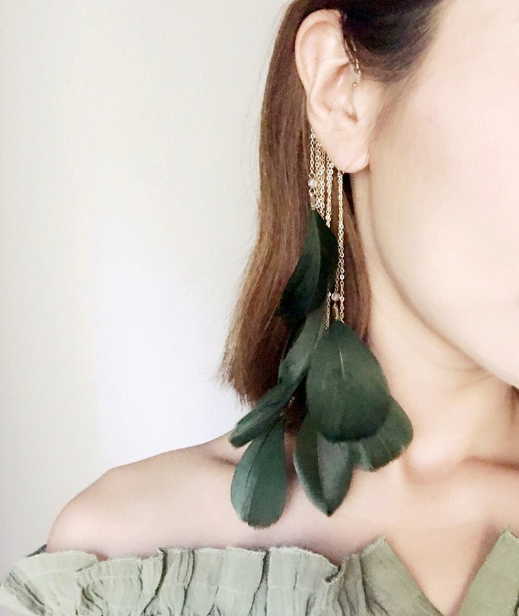 Green Feather Earrings, ACCESSORIES, VIVIMARKS